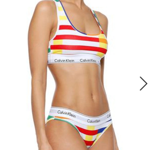 Calvin Klein rainbow color block striped sports bra & bikini underwear set - Picture 1 of 11